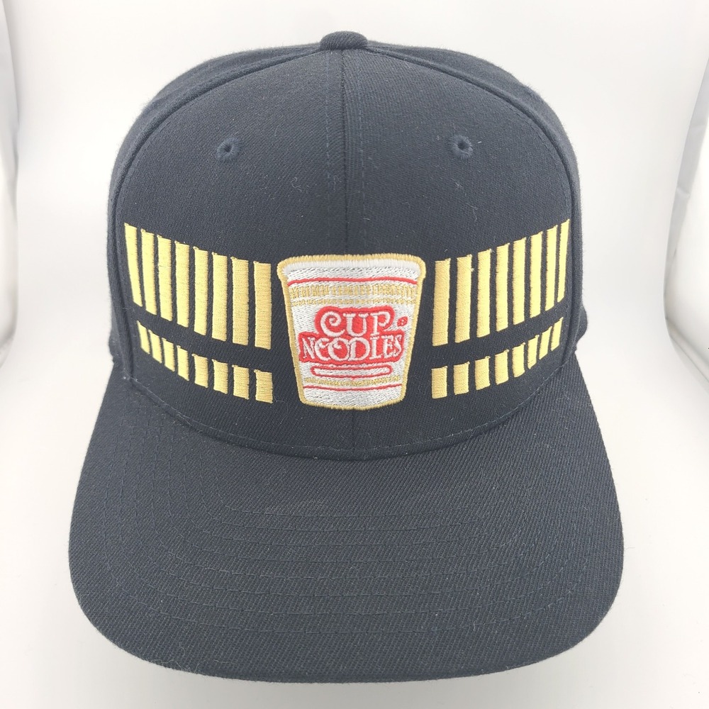 Yupoong Flex Fit 110 Tech Nissin Cup Noodles Snapback Hat Mens Black Embroidered